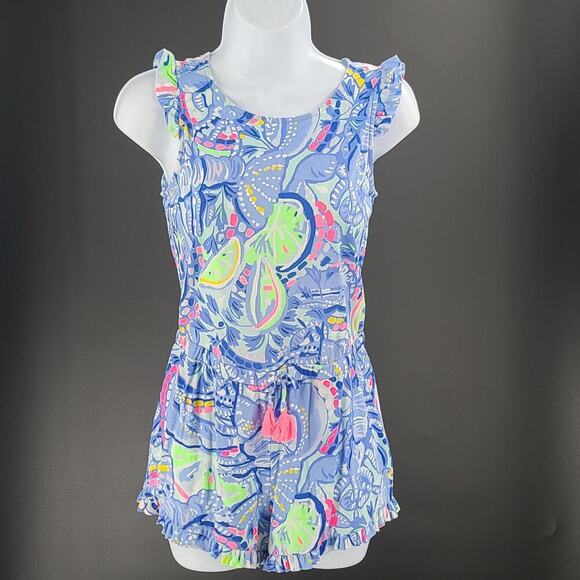 Lilly Pulitzer Oh My Guava blue girls romper Size XL (12-14) beachy resort wear - Picture 2 of 8